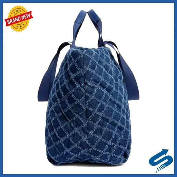 Quilted Shopper Shoulder Bag Polyester Nylon Zipper Closure